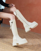 Bottes hautes en cuir véritable à plate-forme pour femmes