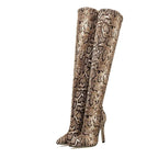 Bottes au-dessus du genou à bout pointu en cuir de serpent pour femmes