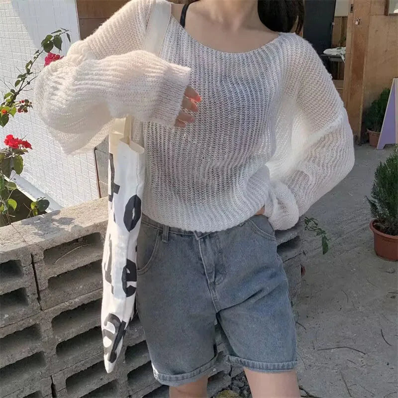 Pull en tricot ajouré simple pour femmes