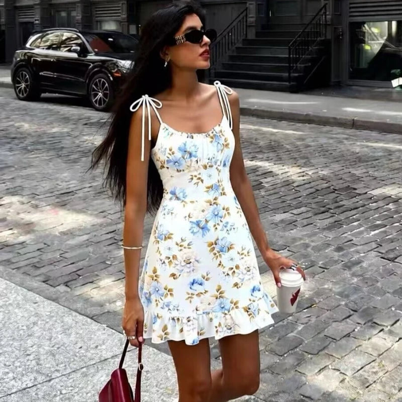 Robe courte imprimée florale pour femmes