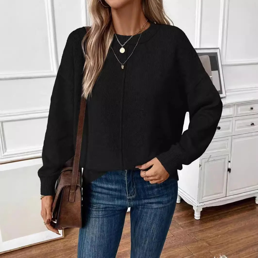 Pull chandails à col rond et manches longues tricoté pour femmes