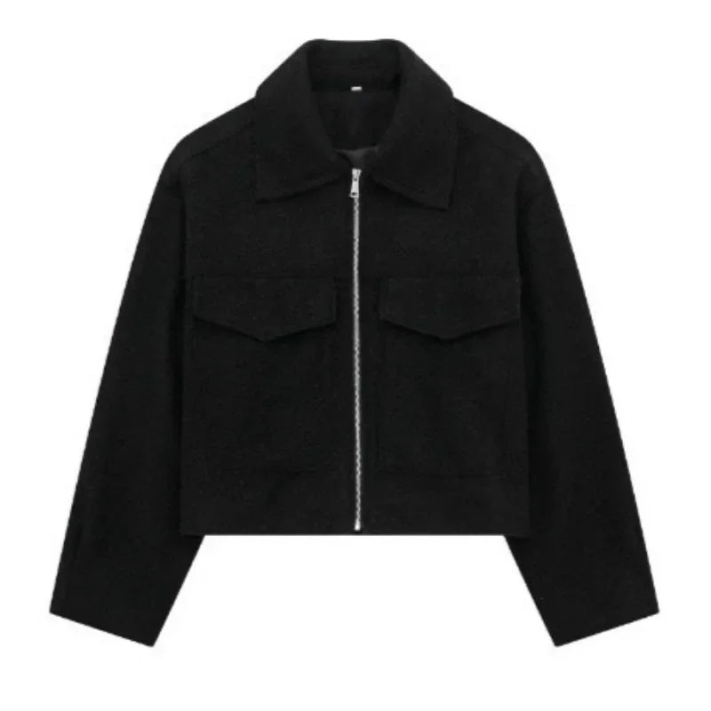 Manteau en laine avec fermeture éclair de luxe pour femmes