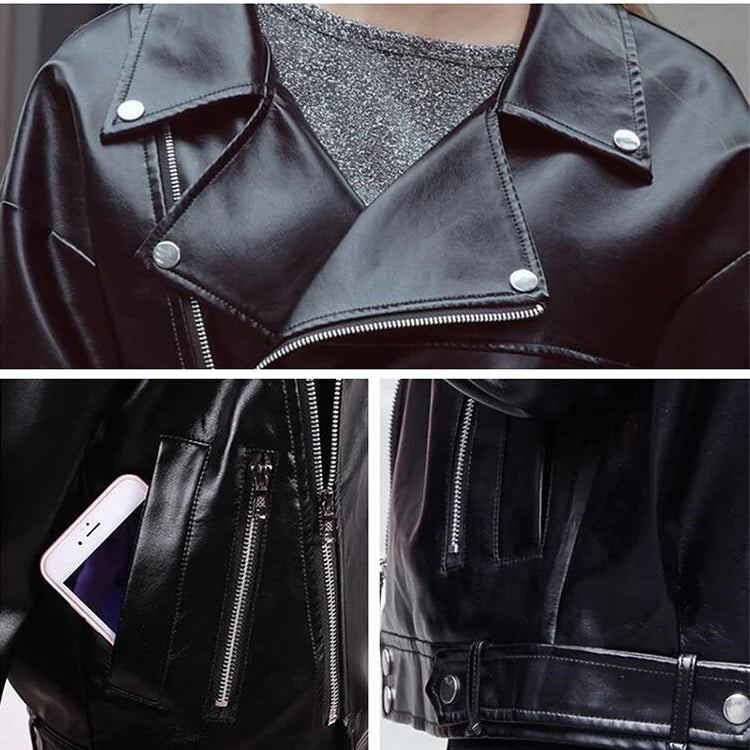 Veste motard femme noire en simili cuir