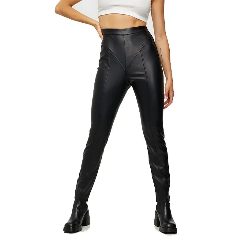Pantalon Slim en Similicuir Mat à Chevilles Zippées