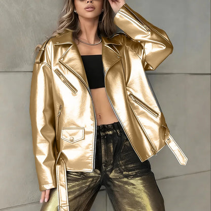 Veste Courte Femme – Similicuir et Ceinture