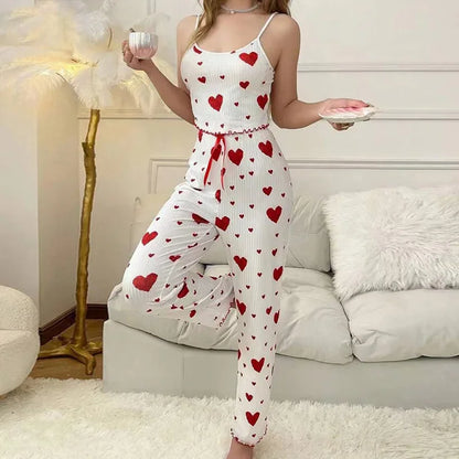 Pyjama Satin Femme – Caraco et Pantalon à Cœurs