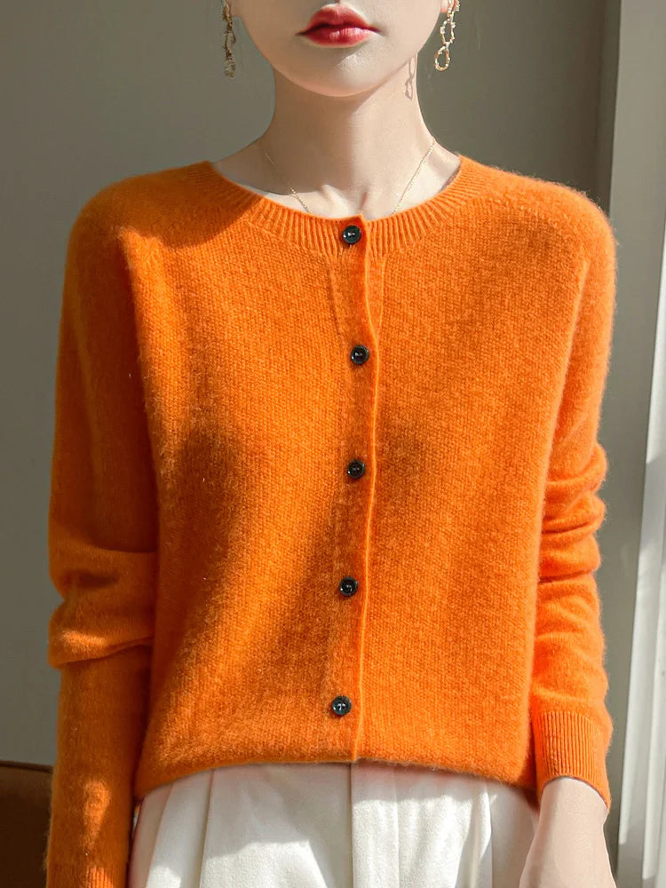 Cardigan basique à col rond pour femmes