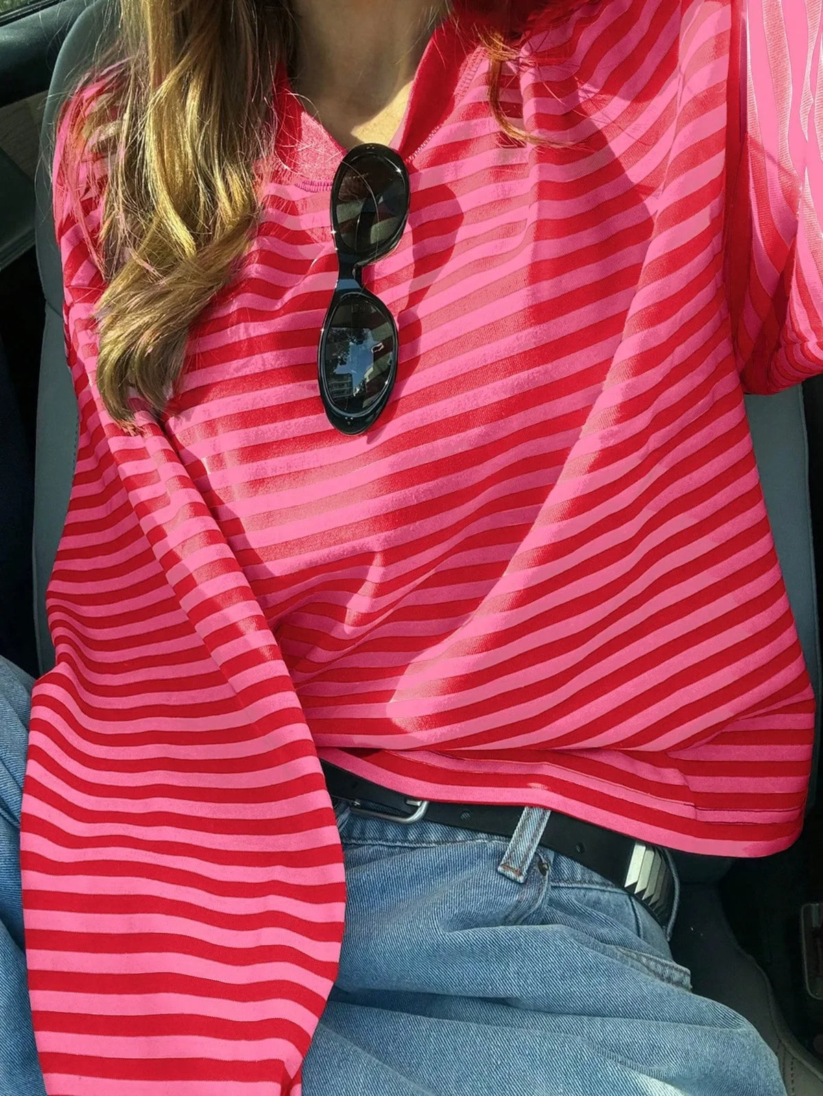 T-shirt Rayé Femme – Manches Longues et Couleurs Contrastées