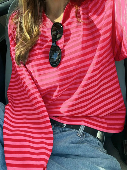 T-shirt Rayé Femme – Manches Longues et Couleurs Contrastées