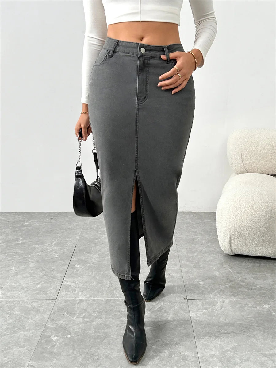 Jupe moulante droite vintage en jean pour femmes