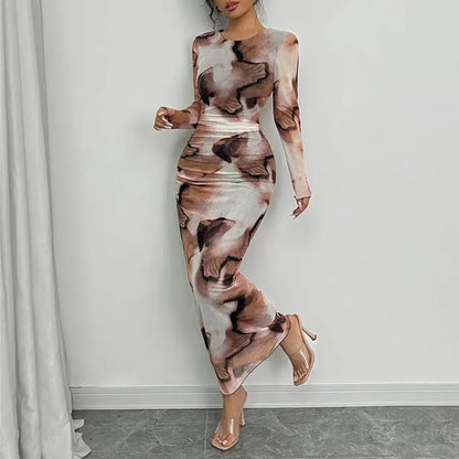 Robe longue femme moulante en maille transparente