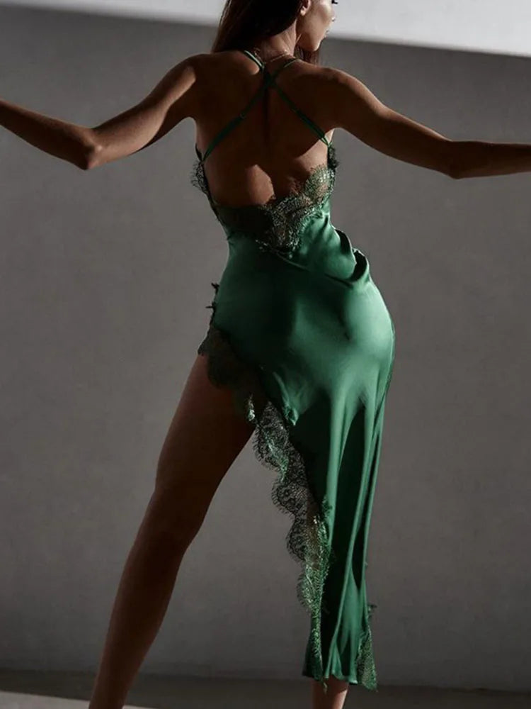 Robe mi-longue moulante en dentelle pour femmes