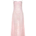 Robe longue en dentelle à bretelles spaghetti pour femmes