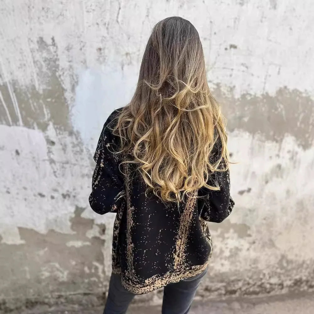 Veste en tricot à col rabattu multicolore avec boucle métallique pour femmes
