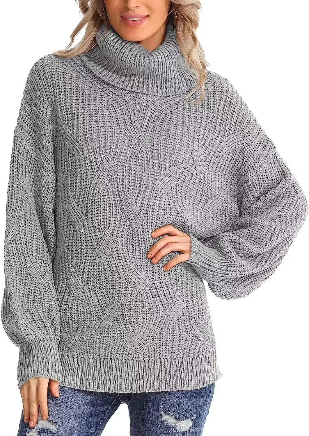 Pull polo ample à col roulé pour femmes