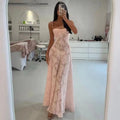 Robe longue en dentelle à bretelles spaghetti pour femmes