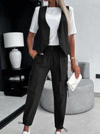 Ensemble deux pièces gilet rayé et pantalon ample pour femmes