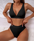 Maillots de bain deux pièces col en v côtelé pour femmes