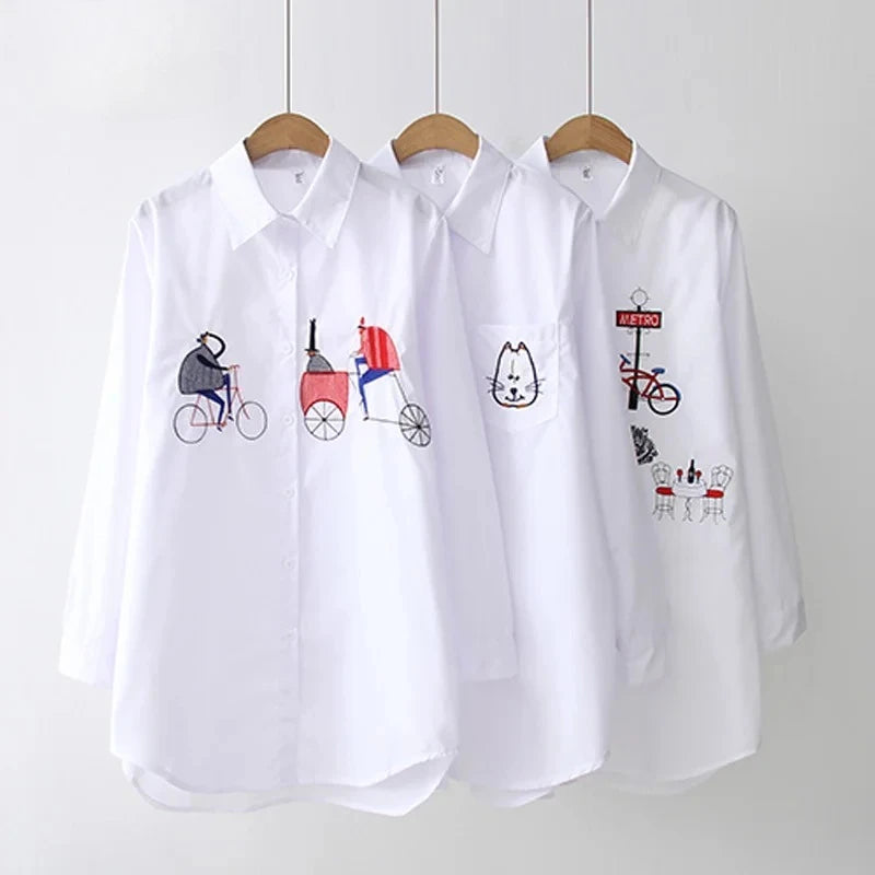 Chemisier Blanc Femme – Broderie Tour Eiffel