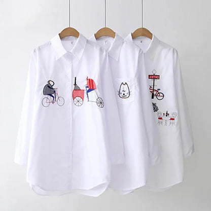 Chemisier Blanc Femme – Broderie Tour Eiffel
