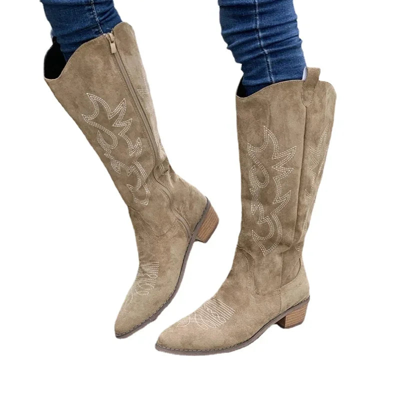 Bottes de Cowboy en cuir PU brodées pour femmes