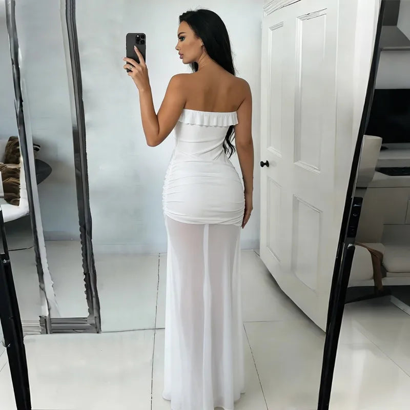 Robe longue bustier sans bretelles pour femmes