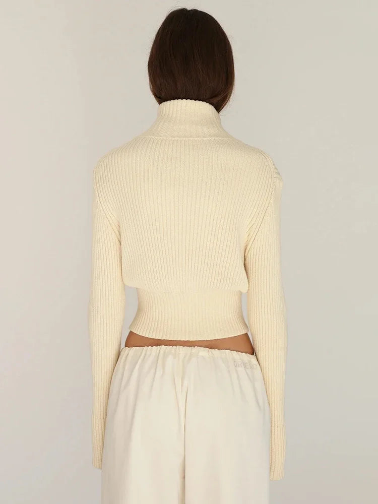 Cardigan Femme – Maille, Col Roulé Zippé et Manches Longues