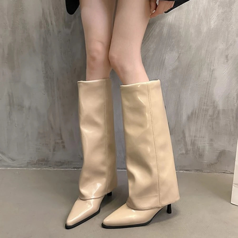Bottes hautes épaisses pointues pour femmes