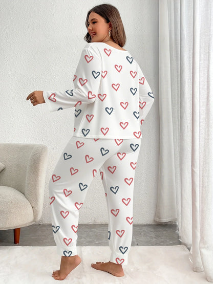 Pyjama Grande Taille Femme – Cœurs Roses et Pantalon Long