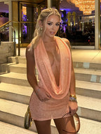 Robe de plage mini sexy unie à col V superposé pour femmes