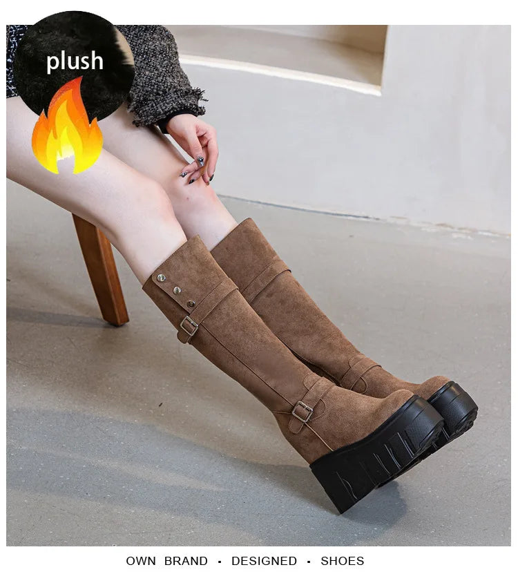 Bottes montantes en cuir synthétique pour femmes