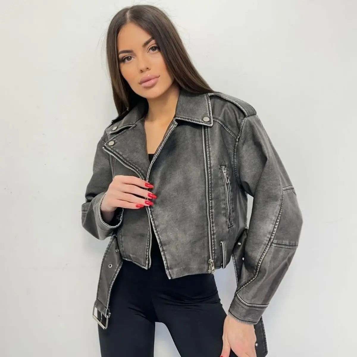 Veste Similicuir Femme – Revers et Fermeture Zippée
