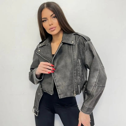 Veste Similicuir Femme – Revers et Fermeture Zippée