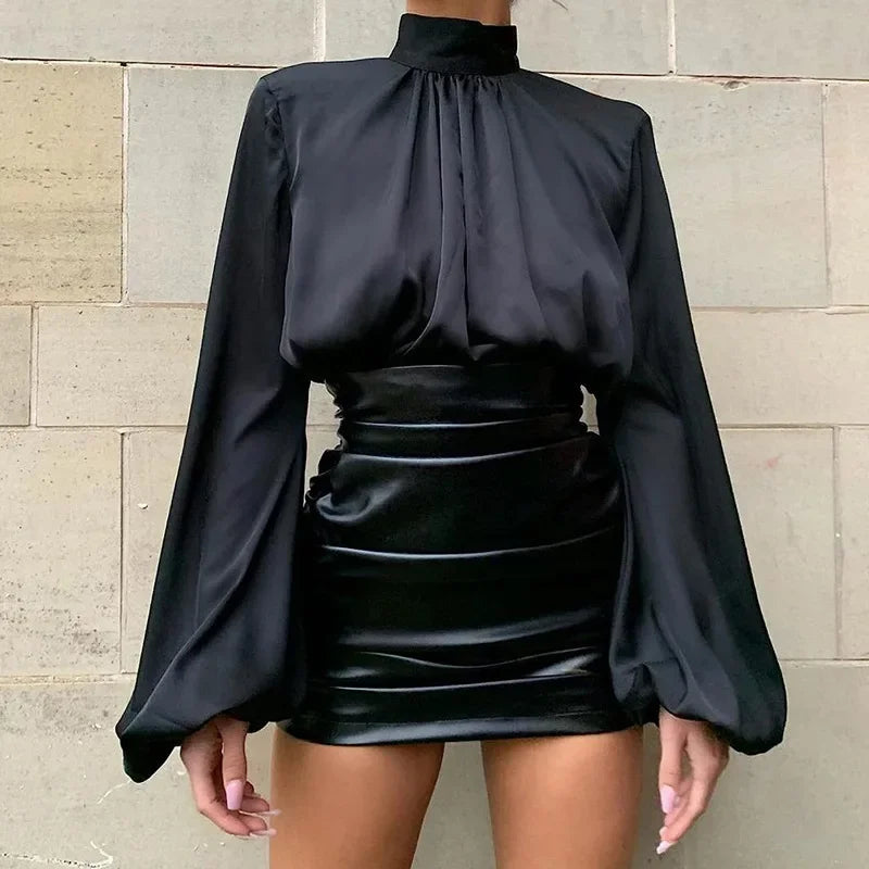 Jupe plissée sexy en cuir mat pour femmes