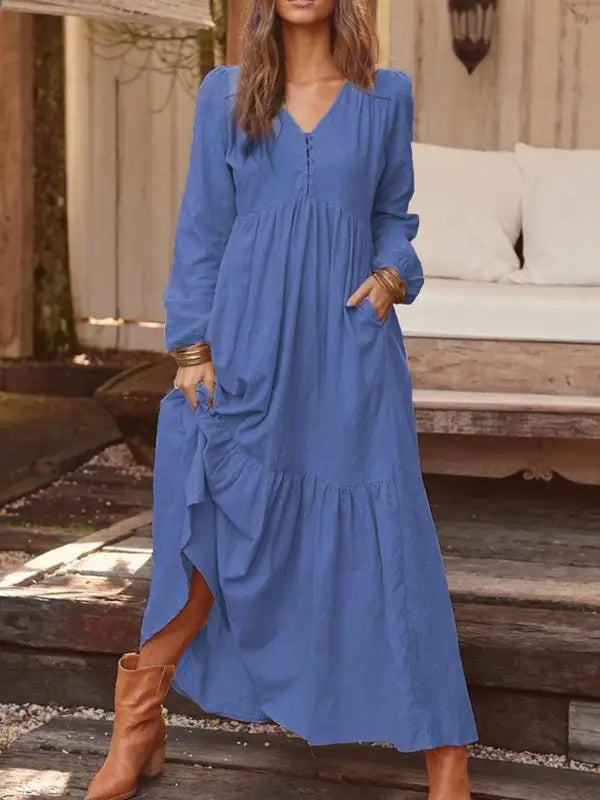 Robe chemise à manches longues style bohème pour femmes