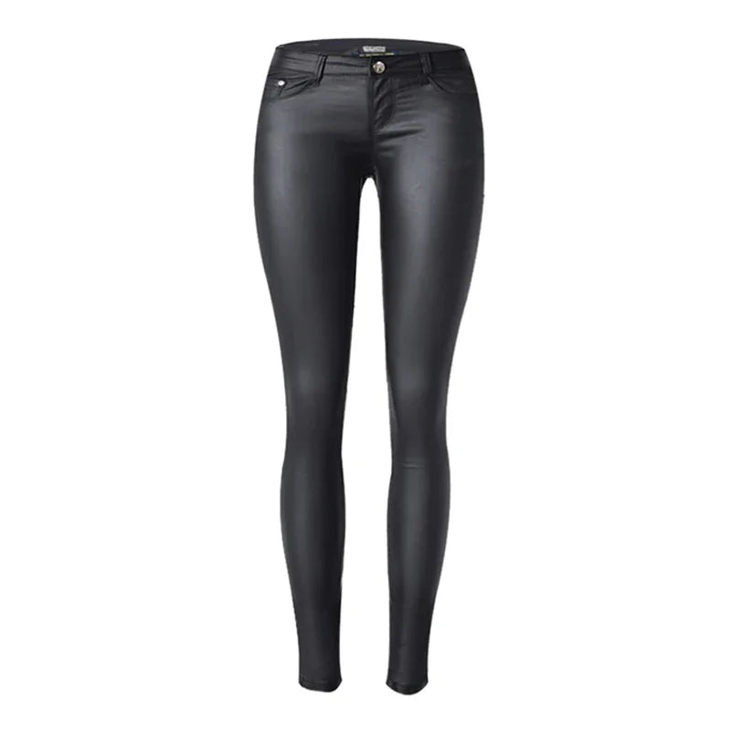 Pantalon Ajusté en Similicuir à Fentes aux Chevilles