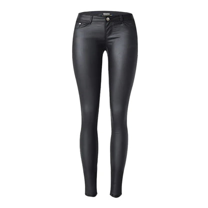 Pantalon Ajusté en Similicuir à Fentes aux Chevilles