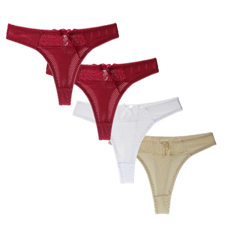 Lot de 4 strings sexy en soie glacée pour femmes