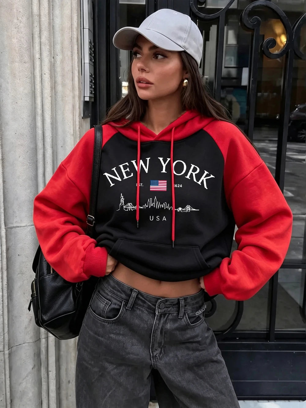 Sweat à capuche New York USA Letter Collision pour femmes