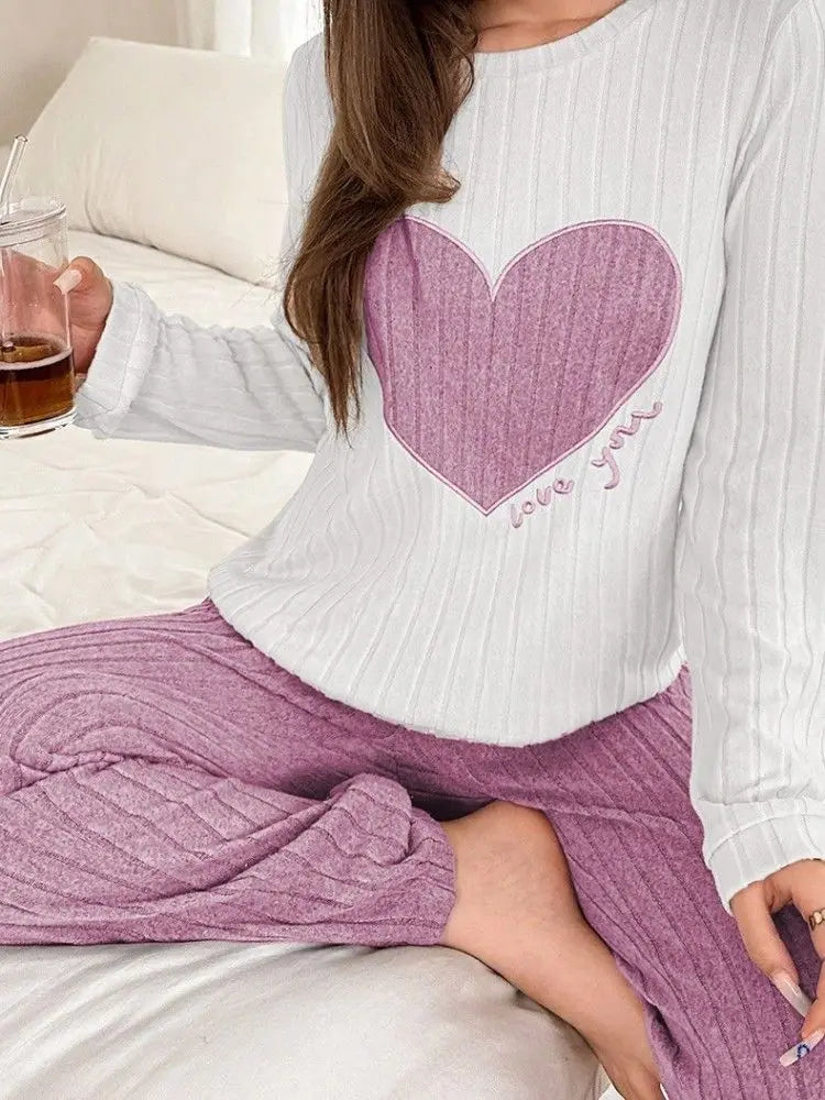 Pyjama à Cœurs Femme – Ensemble à Manches Longues