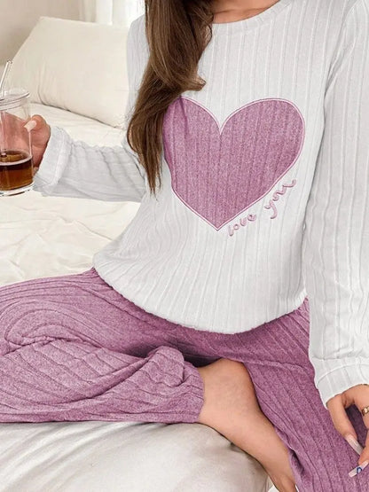 Pyjama à Cœurs Femme – Ensemble à Manches Longues