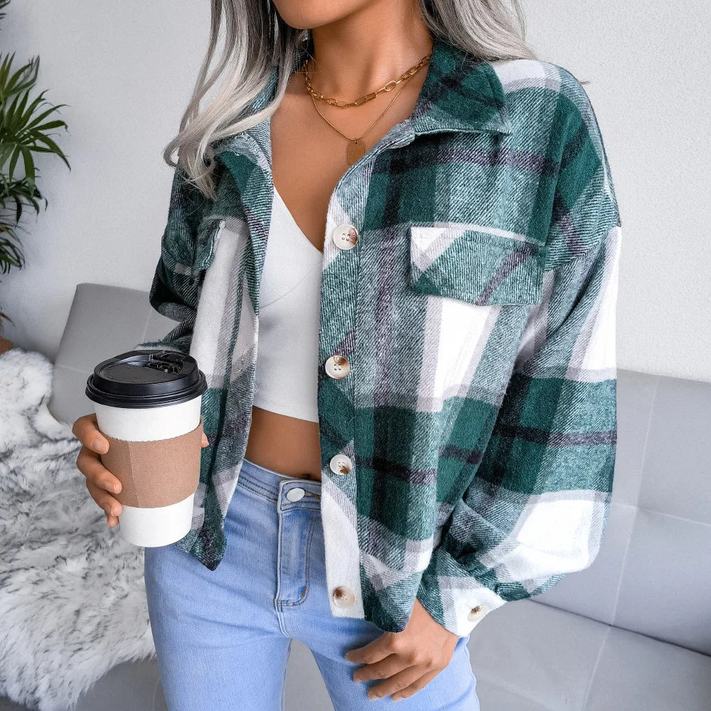Veste en laine à carreaux pour femmes