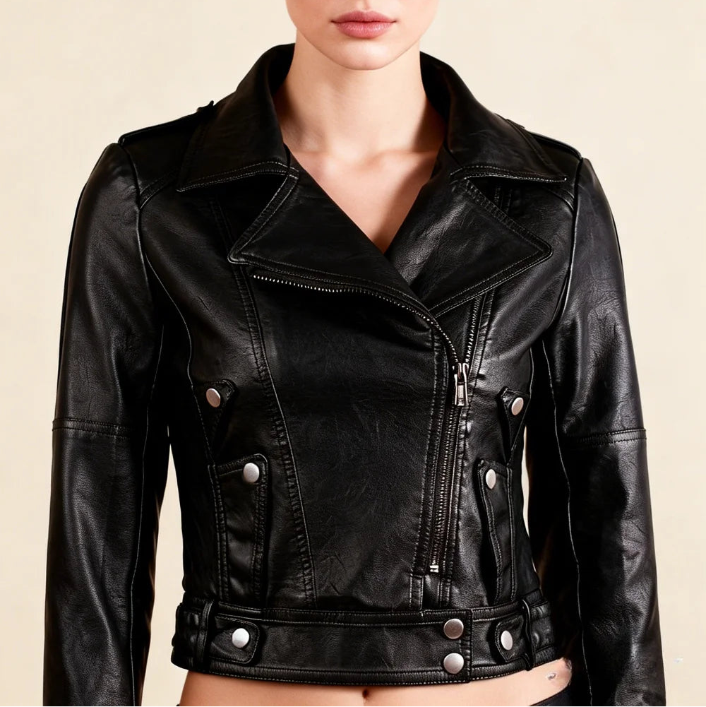 Veste courte femme en simili cuir style Y2K streetwear