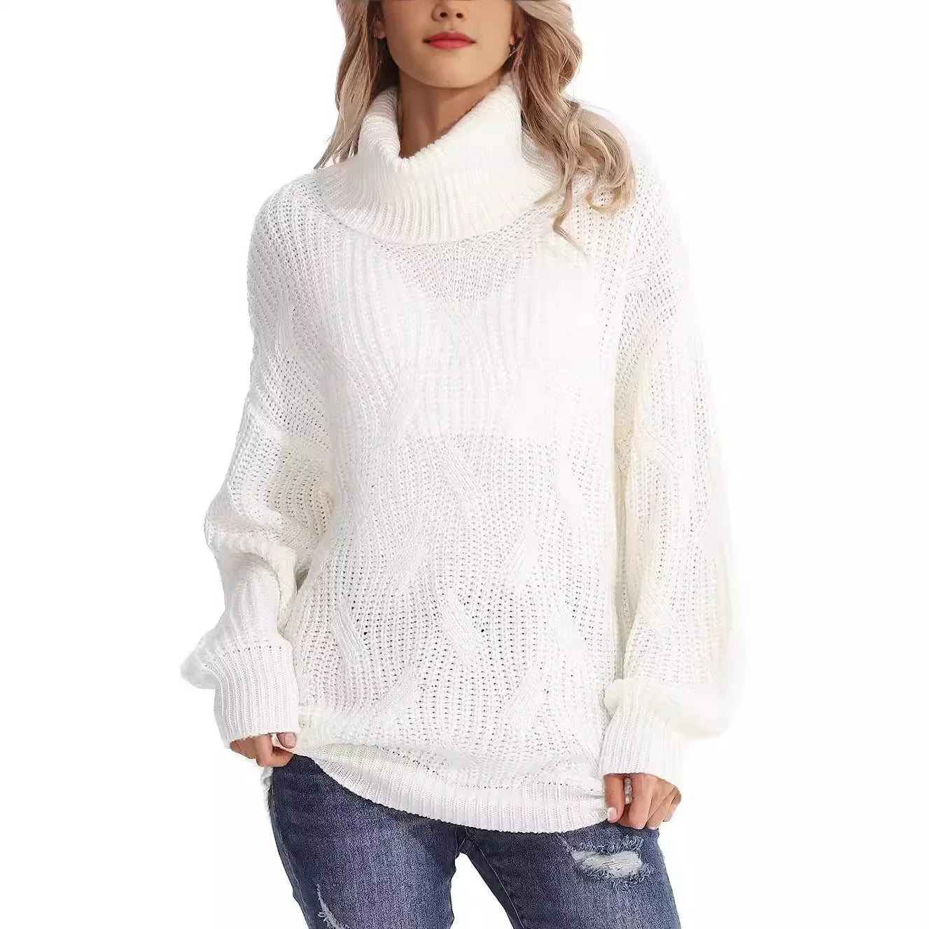 Pull polo ample à col roulé pour femmes