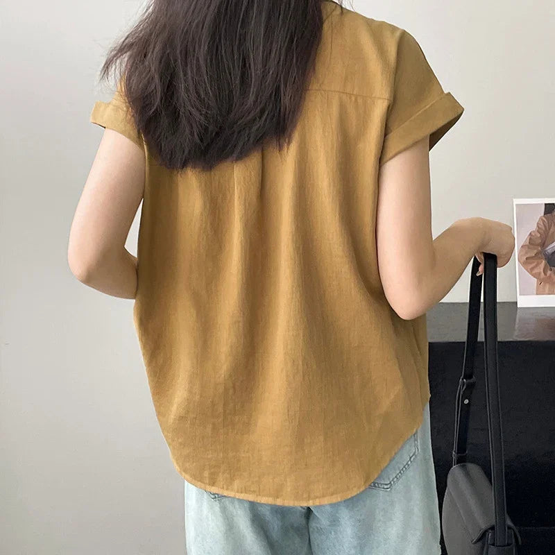 Chemise à manches courtes, style polyvalent, pour femmes