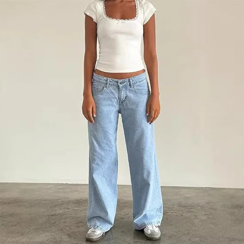Jean droit taille haute rétro américain pour femmes