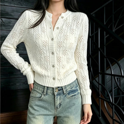 Cardigan Court Ajouré Femme – Style Coréen