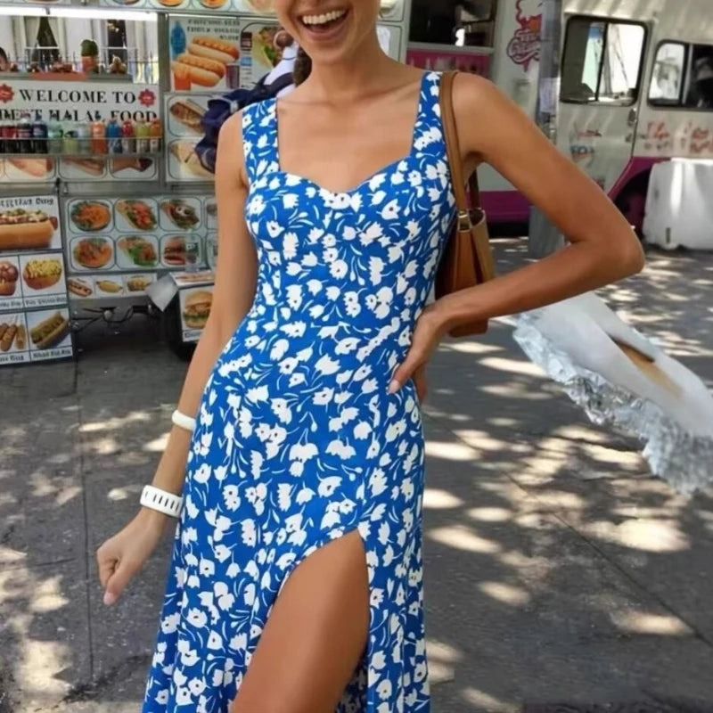 Robe longue imprimé avec bretelles spaghetti pour femmes