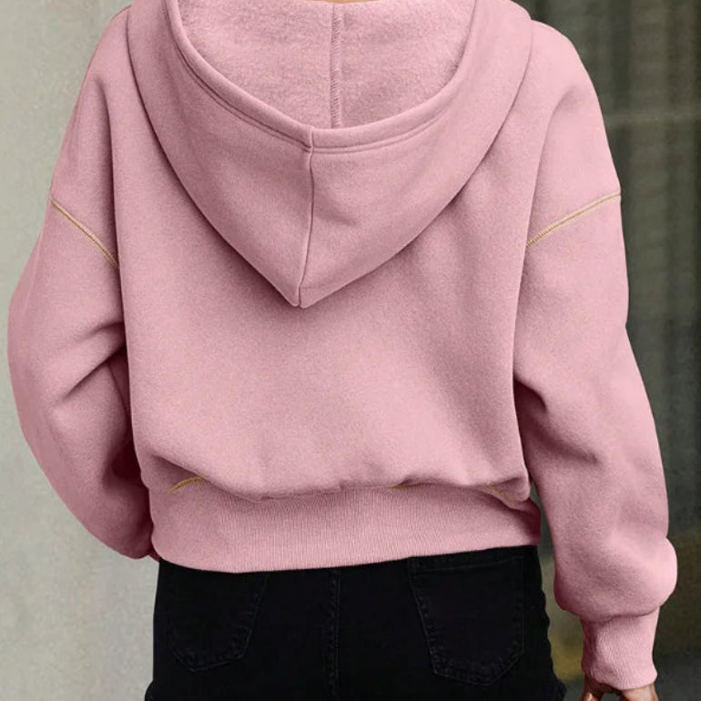 Sweat-shirt à capuche et demi-fermeture éclair pour femmes