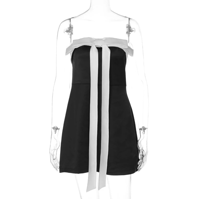 Robe mini bustier noire à lacets et nœud pour femmes